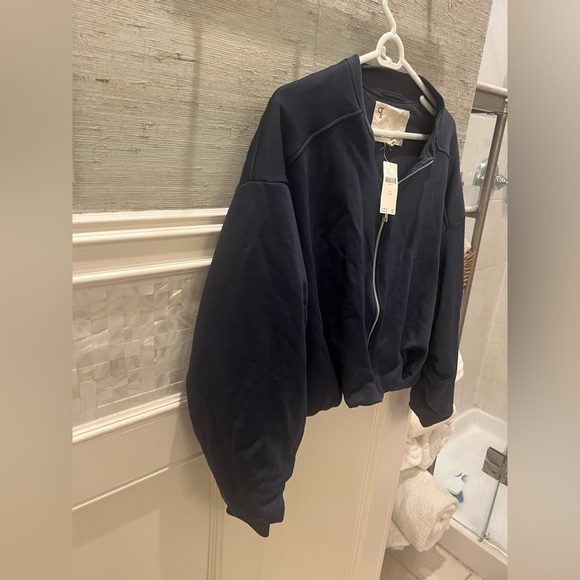 NWT new small / medium Anthropologie bubble bomber jacket navy blue zip up - Picture 7 of 16